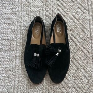 Franco Sarto Womens Black Suede Tassel Loafers Slip On Flats Size 8.5 M